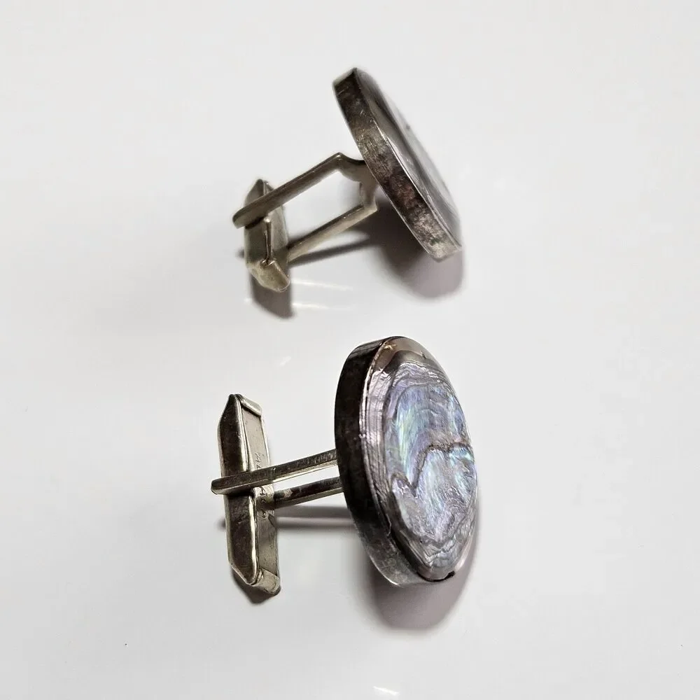 *Sale* Mexico Alpaca Sterling Silver Colorful Abalone Cufflinks